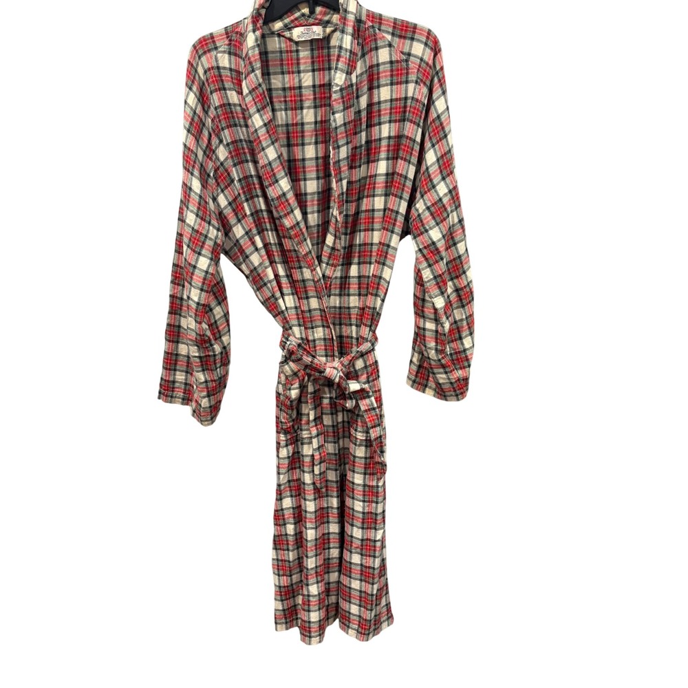 Vintage 80s Terrace Club Red Plaid Flannel Robe Heritage 100% Cotton Belted